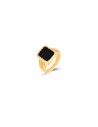 Anillo Acero - Mineral Onix Negro Cuadrado - 14 mm -  Color Oro