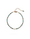 Pulsera Acero - Mineral 16+3cm - Perla - Bañado Oro