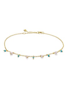 Collar Minerales Turquesa Perla - 40 + 6 cm - Bañado Oro y Plata Rodiada 2