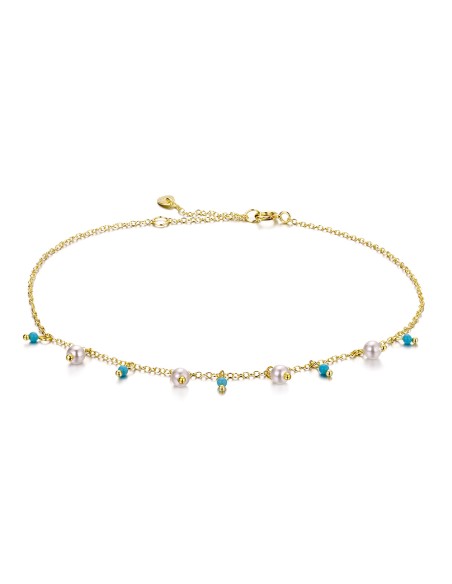 Collar Minerales Turquesa Perla - 40 + 6 cm - Bañado Oro y Plata Rodiada Collar Minerales Turquesa Perla - 40 + 6 cm - Bañado Oro y Plata Rodiada