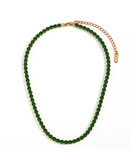 Choker Collar Tenis Acero - Circonita 4 mm - 33+6 cm - Color Oro