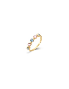 Anillo Plata - 5 Circonita 5mm - Bañado Oro 2