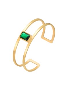 Pulsera Acero Esclava - Circonita Verde - 62mm - Color Oro 2