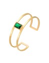 Pulsera Acero Esclava - Circonita Verde - 62mm - Color Oro