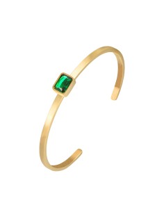 Pulsera Acero Esclava - Circonita Verde 8*6mm - 62mm - Color Oro 2