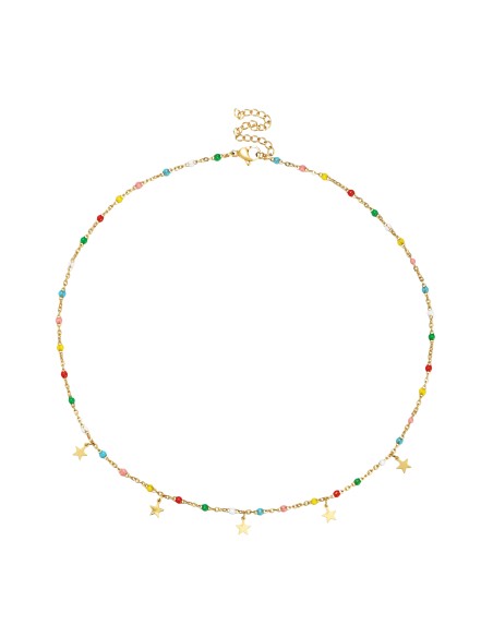 Collar Acero - Enamel Multi - Estrella - 38+5 cm - Color Oro