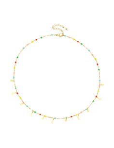 Collar Acero - Enamel Multi - Luna Chapa - 38+5 cm - Color Oro 2