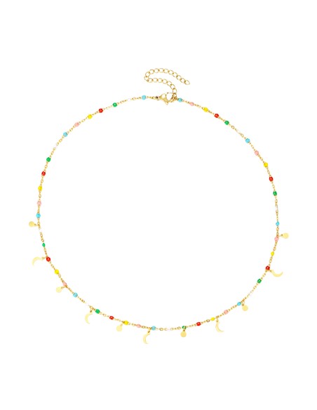 Collar Acero - Enamel Multi - Luna Chapa - 38+5 cm - Color Oro