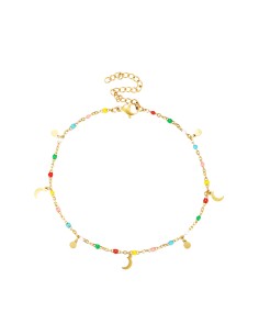 Tobillera Acero - Enamel Multi - Luna Chapa - 20+5 cm - Color Oro 2