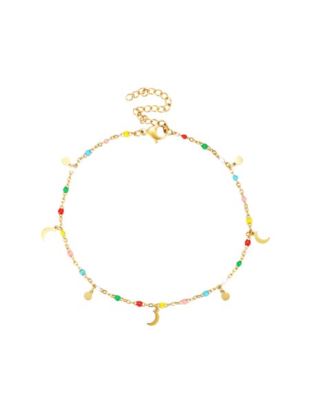 Tobillera Acero - Enamel Multi - Luna Chapa - 20+5 cm - Color Oro
