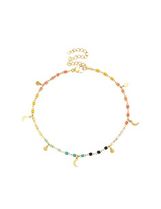 Tobillera Acero - Enamel Multi - Luna Chapa - 20+5 cm - Color Oro 2