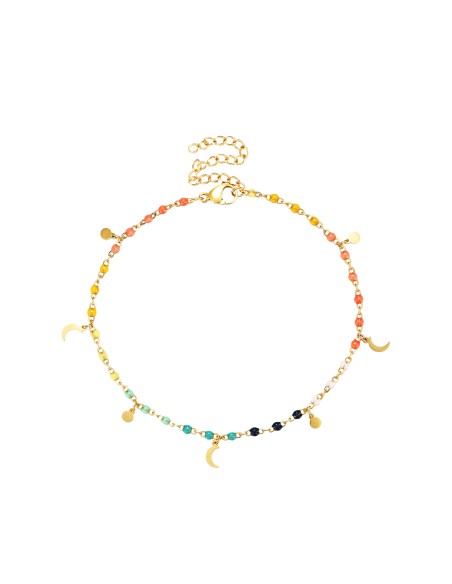 Tobillera Acero - Enamel Multi - Luna Chapa - 20+5 cm - Color Oro
