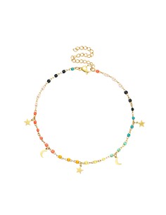 Tobillera Acero - Enamel Multi - Luna Estrella - 20+5 cm - Color Oro 2