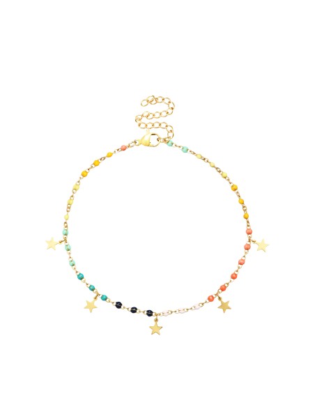 Tobillera Acero - Enamel Multi - Estrella - 20+5 cm - Color Oro