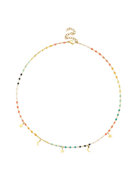 Collar Acero - Enamel Multi - Luna Estrella - 38+5 cm - Color Oro