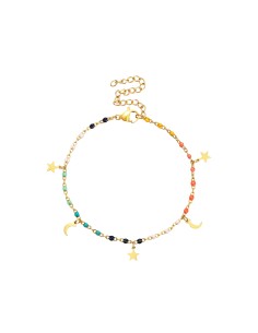 Pulsera Acero - Enamel Multi - Luna Estrella - 16+5 cm - Color Oro 2