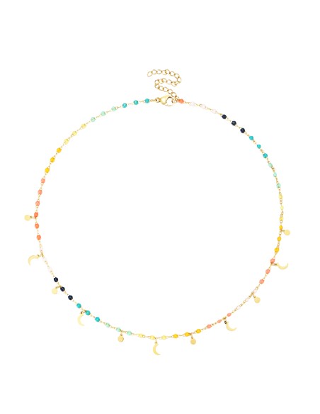 Collar Acero - Enamel Multi - Luna Chapa - 38+5 cm - Color Oro