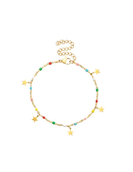 Pulsera Acero - Enamel Multi - Estrella - 16+5 cm - Color Oro