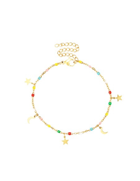 Pulsera Acero - Enamel Multi - Luna Estrella - 16+5 cm - Color Oro