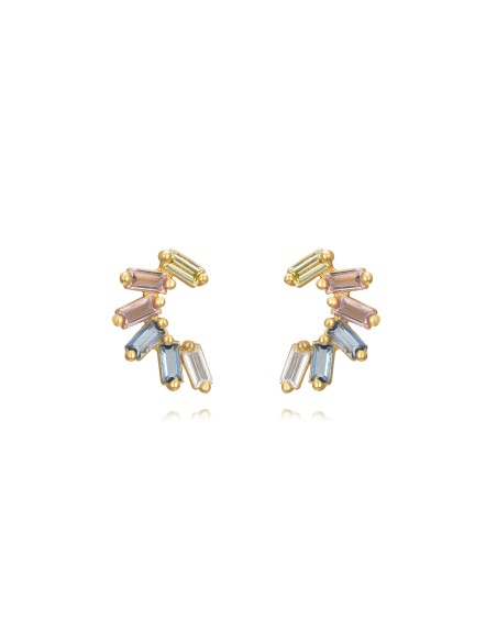 Pendientes Plata - Circonita 12mm - Bañado Oro