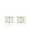 Pendientes - Circonita Blanca Oval - 6 mm - Bañado Oro y Plata Rodiada