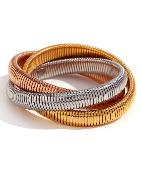 Pulsera Acero - Triple estirable - Acero, Rosa y Oro Color