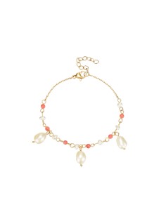 Pulsera Acero Mineral - Perla Turquesa 16+3cm- Bañado Oro 2