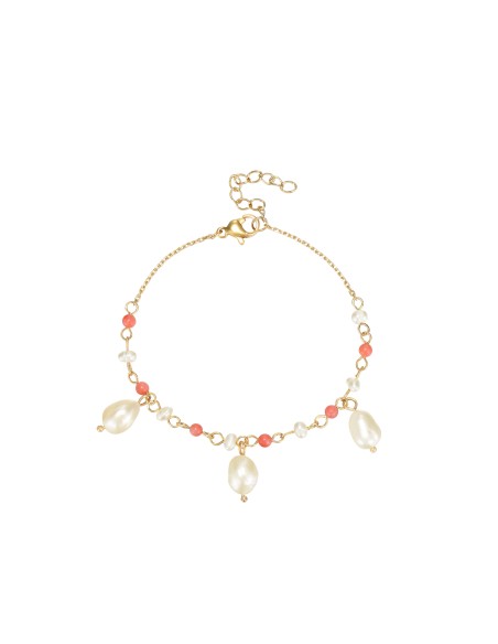 Pulsera Acero Mineral - Perla Turquesa 16+3cm- Bañado Oro