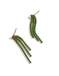 Pendientes Acero Cadena - 40*6,5 mm - Circonita - Color oro 2