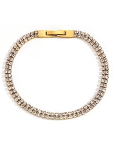 Pulsera Tenis - Circonita 2mm - 16cm y 18cm - Color Oro Y Acero 2