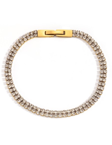 Pulsera Tenis - Circonita 2mm - 16cm y 18cm - Color Oro Y Acero