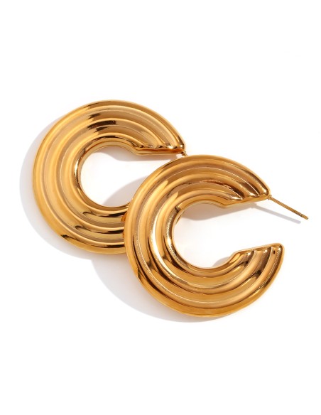 Pendiente Acero Semi Aro Huecos - 3 Tubos - 40mm - Color Oro y Color Acero