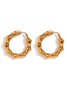 Pendiente Acero Aro Huecos - Bambú - 38 mm - Color Oro y Color Acero 2