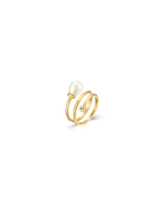Anillo Acero Mineral - Perla 8mm - Bañado Oro 2