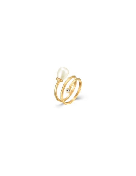 Anillo Acero Mineral - Perla 8mm - Bañado Oro Anillo Acero Mineral - Perla 8mm - Bañado Oro