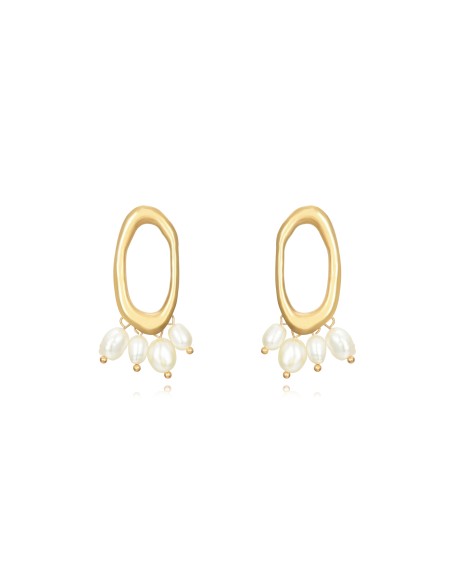 Pendiente Acero - Ovulado 15*30mm - Perla - Color Oro