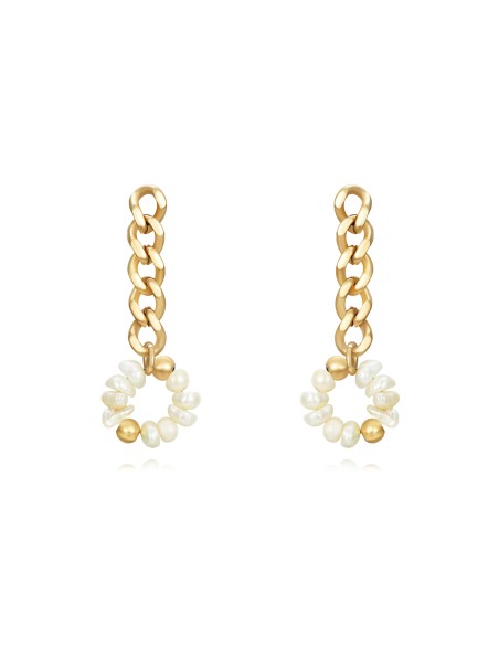 Pendiente Acero - Eslabon - Perla 42,50 - Color Oro