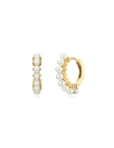 Pendientes Aro Mineral Perla - 15 mm - Bañado Oro y Plata Rodiada 2