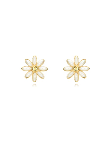 Pendientes Acero - Flor Perla 22mm - Color Oro
