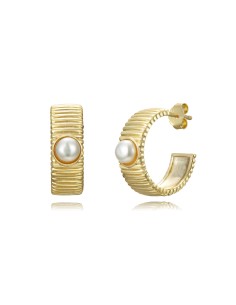 Pendientes Minerales Perla - Semi Aro Rayas - 15 mm - Bañado oro y Plata Rodiada 2