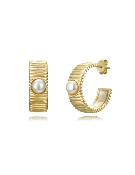 Pendientes Minerales Perla - Semi Aro Rayas - 15 mm - Bañado oro y Plata Rodiada