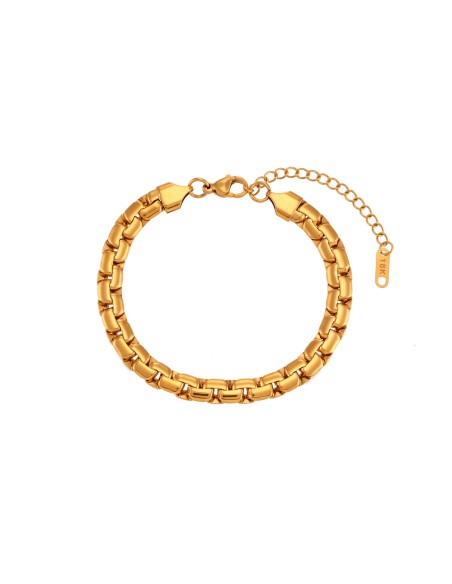 Pulsera Acero - Cadena Haricot Veneciana - 16+4 cm - Color Oro