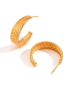 Pendientes Acero - Pluma Ext24mm(Int 21mm) - Bañado Oro y Acero 2