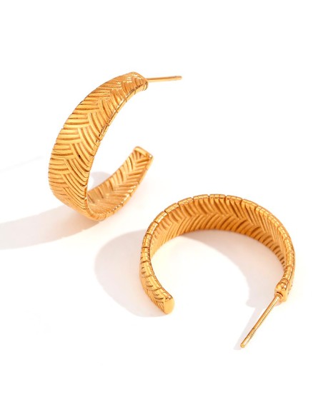 Pendientes Acero - Pluma Ext24mm(Int 21mm) - Bañado Oro y Acero Pendientes Acero - Pluma Ext24mm(Int 21mm) - Bañado Oro y Acero