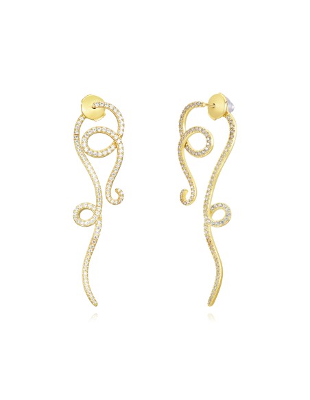 Pendientes de serpiente - 60 mm - Circonita - Bañado oro y Plata Rodiada