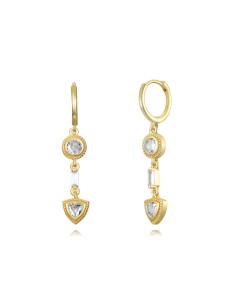 Pendientes Aro Flecha - 12+24 mm - Circonita - Bañado oro y Plata Rodiada 2