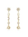 Pendientes Minerales Perla - Luna Estrella Sol 52 mm - - Bañado oro y Plata Rodiada