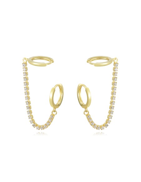 Pendientes Aros 12 mm - Tenis Cadena - Circonita - Bañado oro y Plata Rodiada