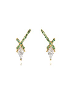 Pendientes Circonita - Cross 19,50mm Bañado Oro y Plata Rodiada