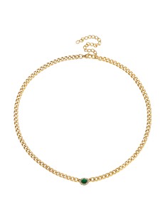 Collar Acero - Circonita Verde 5*7mm - 45+8cm - Color Oro 2